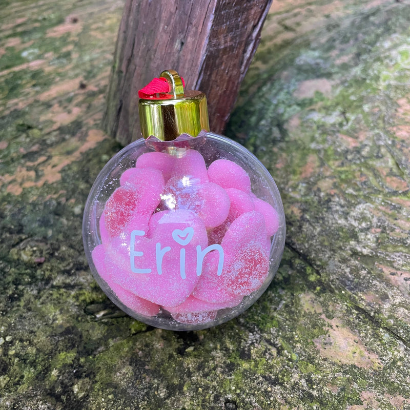 Bauble - Personalised with pink heart sweets