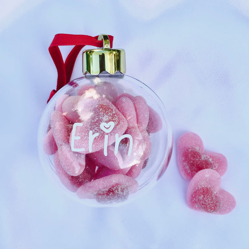 Bauble - Personalised with pink heart sweets