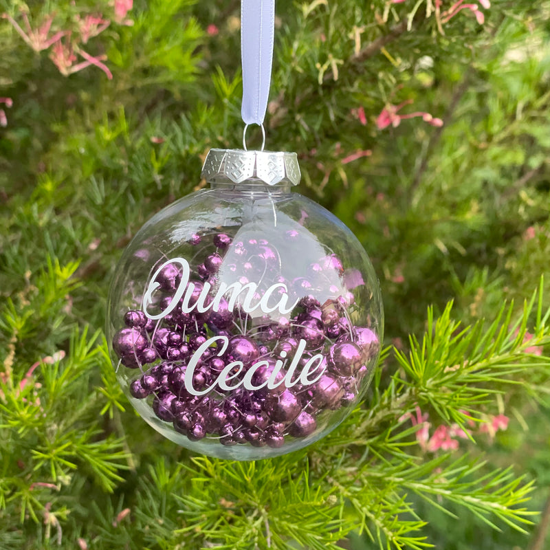 Christmas Bauble with pearl like beads - Personalised