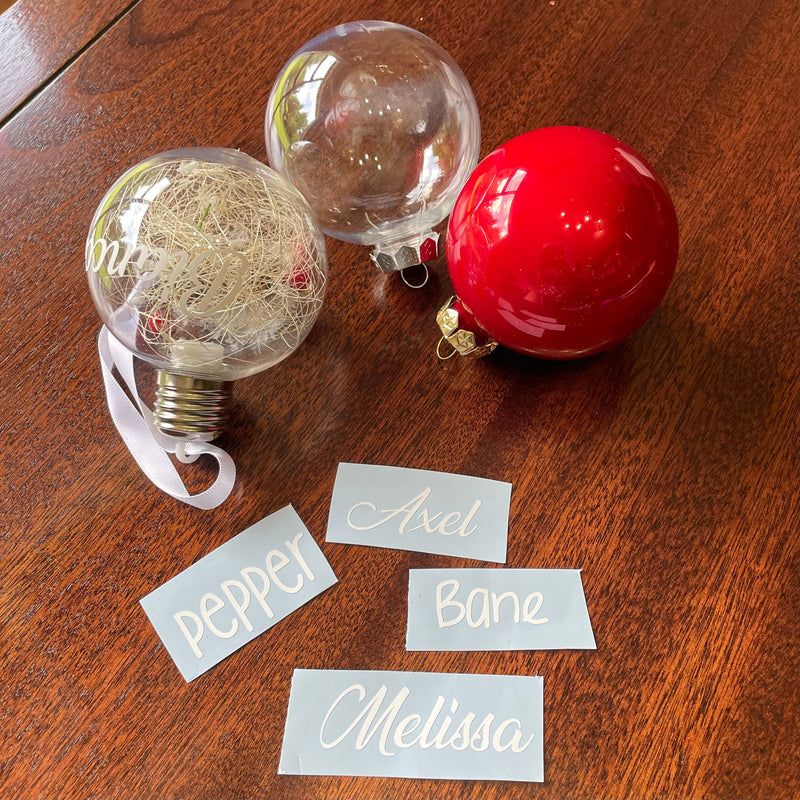Vinyl cut names - Personalise your own baubles (or anything else) no