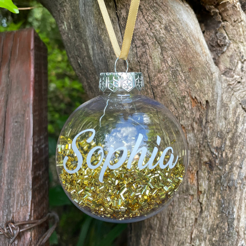 Christmas Bauble - Personalised (Gold Glitter) 8cm