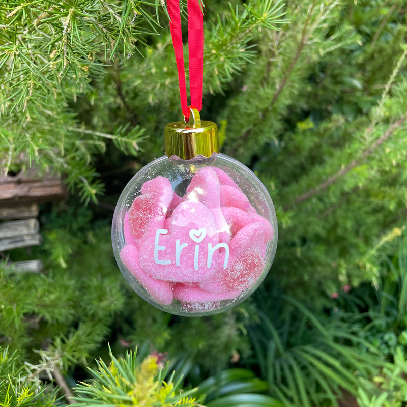 Bauble - Personalised with pink heart sweets